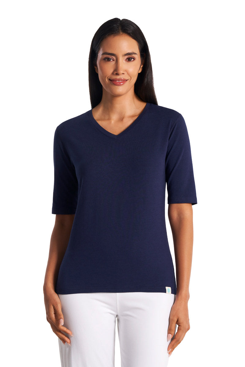 Women's Morada Fitted Short Sleeve V-Neck T-Shirt | Navy