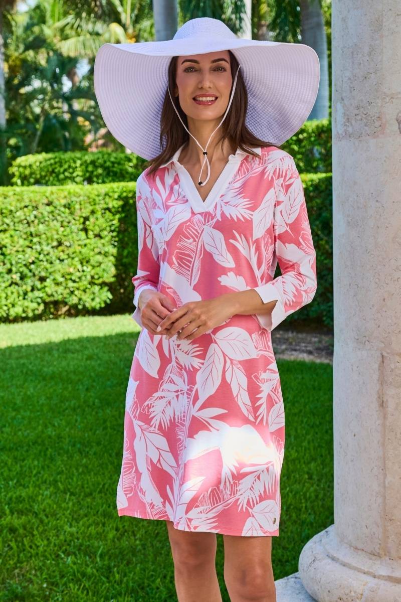 Women's Fontainebleau Tunic Dress | Flamingo Pink Palm Paradise