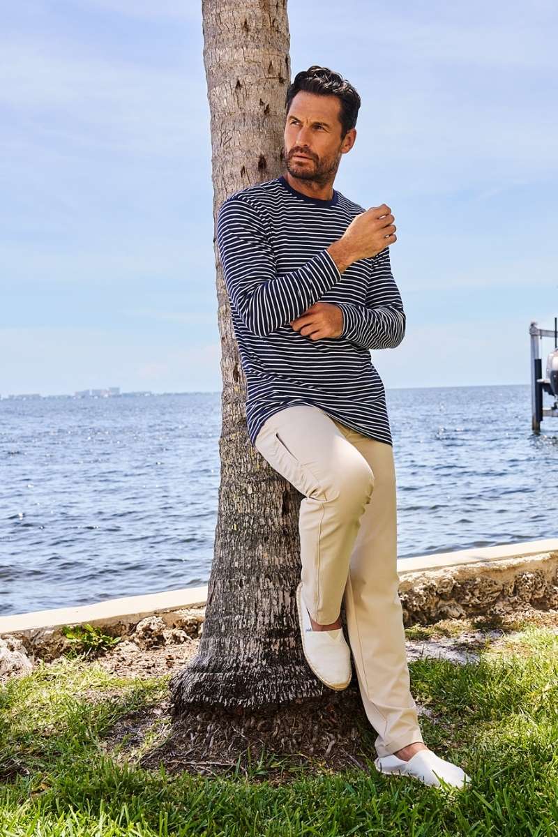 Men's Morada Everyday Long Sleeve T-Shirt | Navy/White Stripe