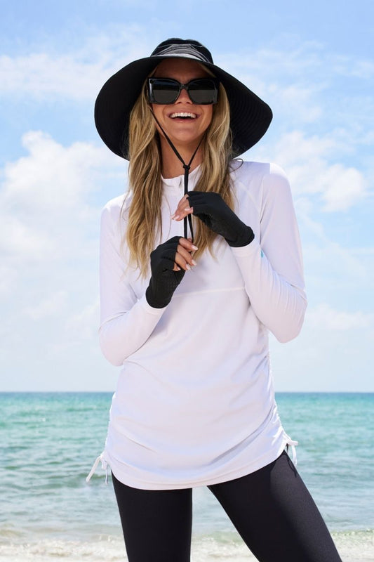 Women's Lawai Ruche Swim Shirt | White (Black Stitching)