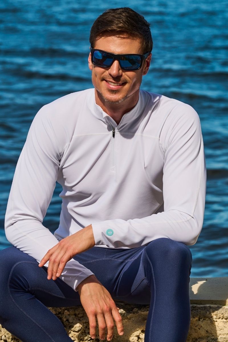 Men's Nocona Zip Rash Guard | White