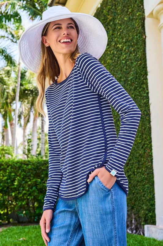 Women's Heyday Side Split Shirt | Navy/White Stripe