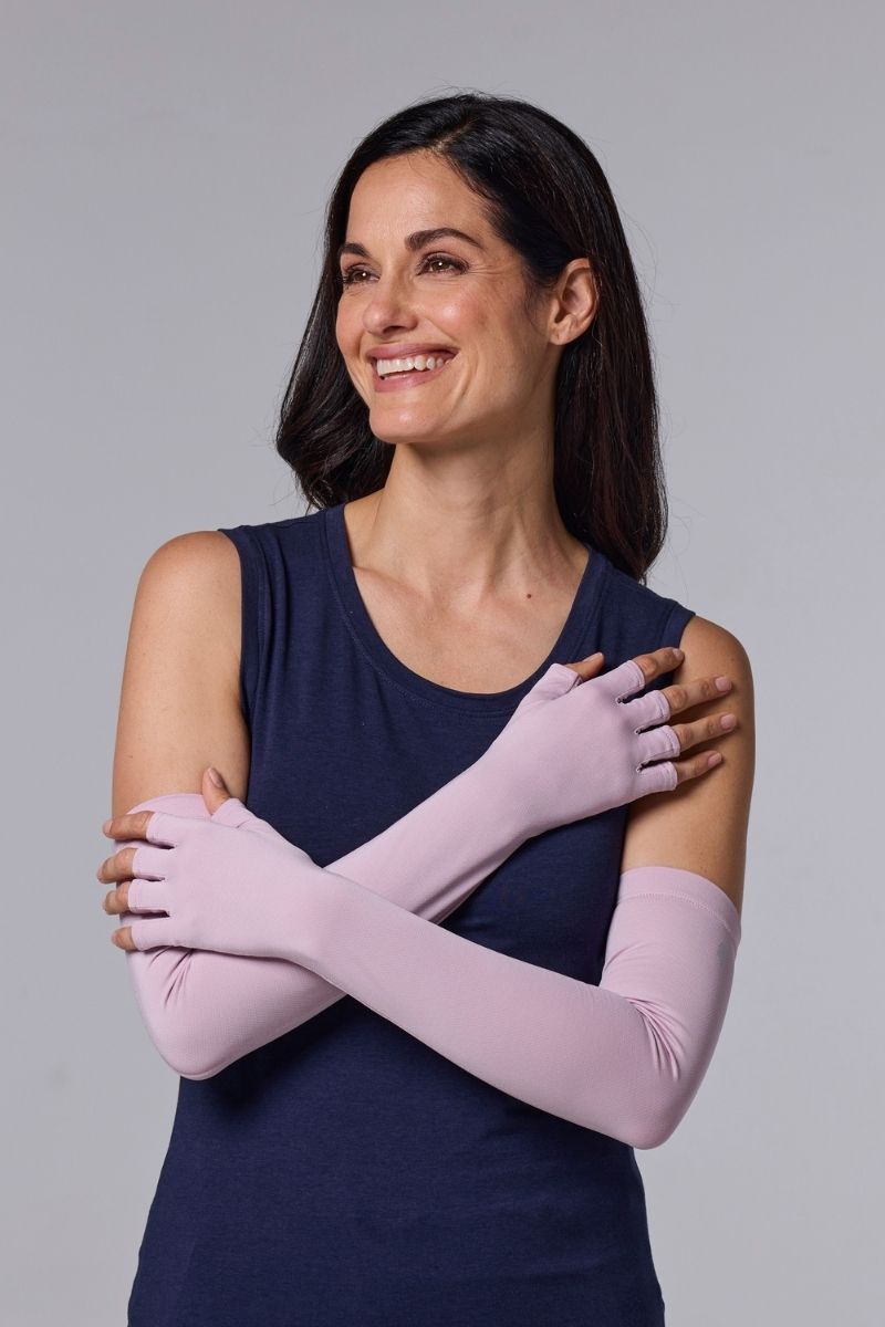 Unisex Perpetua UV Long Fingerless Gloves | Dusty Mauve